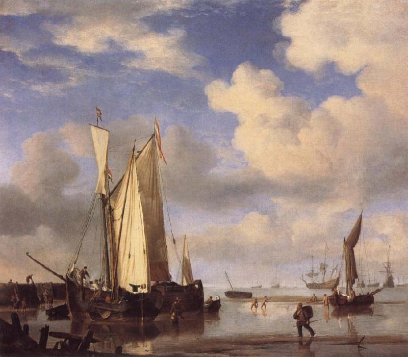 VELDE, Willem van de, the Younger Dutch Vessels Close Inshore at Low Tide,and Men Bathing Sweden oil painting art